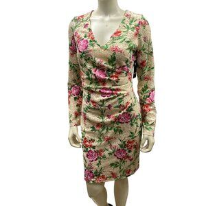 Guess Womens Floral Lace‎ Long Sleeve Dress Beige/Pink Size 8 NWT